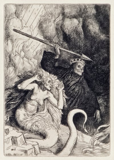 Bűn és halál a pokol kapujában az Elveszett Paradicsomból, John Milton (1608-1674) William Strang (1859-1921) 12 illusztrációból álló sorozata alkotó: William Strang